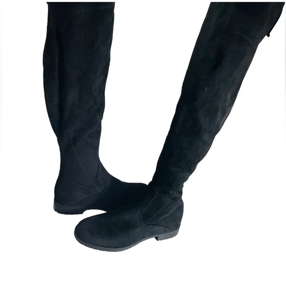 UNISA Over the Knee Black Suede Boots | Chunky Block Heel